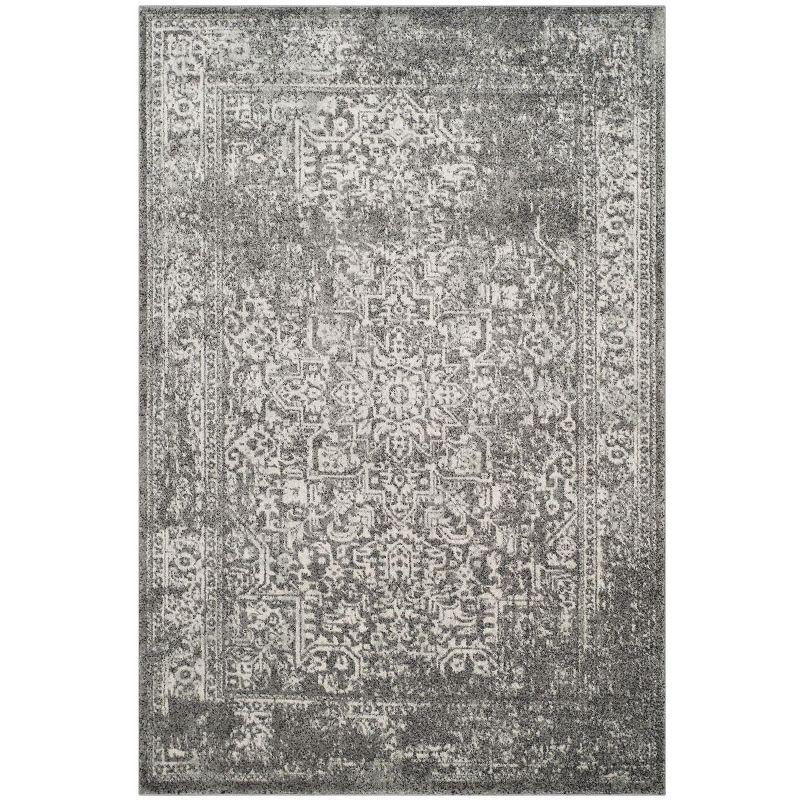 Transitional Grey & Ivory Synthetic 6'7" x 9' Area Rug