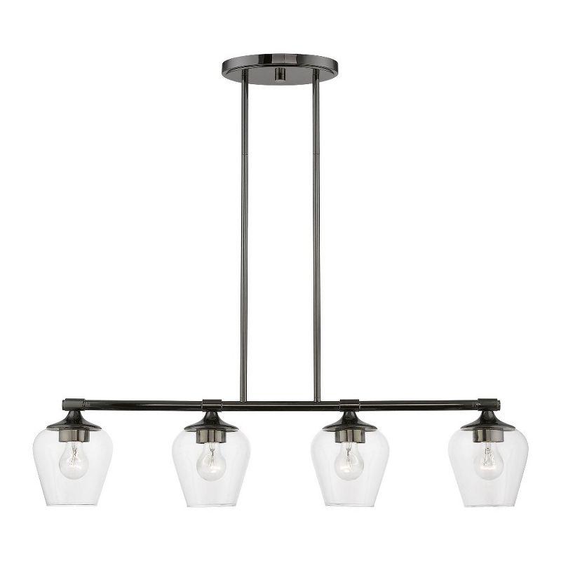 Sleek Black Chrome Linear Chandelier with Clear Glass Shades