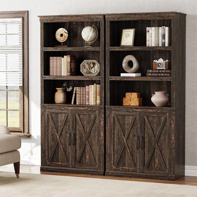 5-Tier Wooden Bookshelves with Cabinet Doors and Bookcases with Doors Floor Bookshelves and Office Storage Cabinets