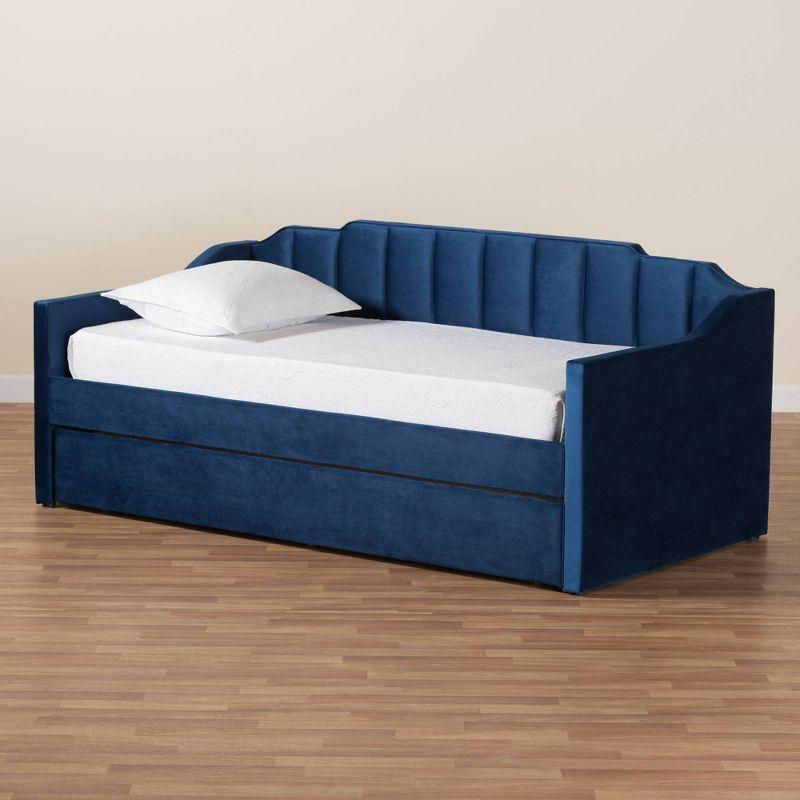 Lennon Velvet Fabric Upholstered Daybed with Trundle - Baxton Studio