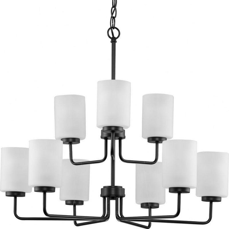 Progress Lighting, Merry Collection, 9-Light Chandelier, Brushed Nickel, Etched Glass Shades