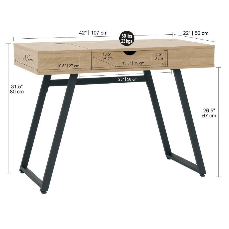 Rockdale Modern Office Writing Laptop Desk Honey Maple - Calico Designs: Built-In Charging, Storage Shelf