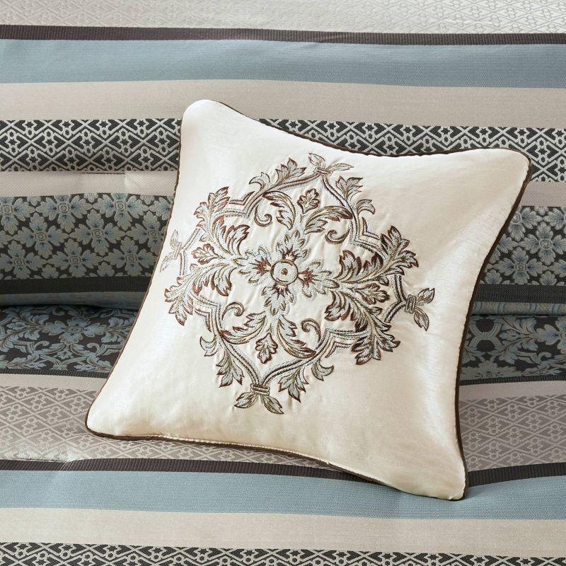Royal Blue Jacquard King Comforter Set with Decorative Pillows