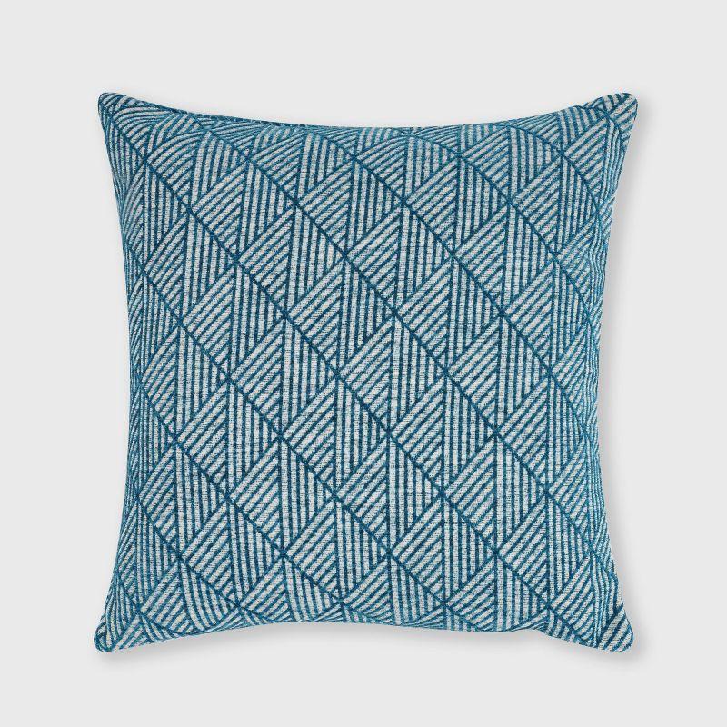 Teal Geometric Chenille Square Pillow 18" x 18"