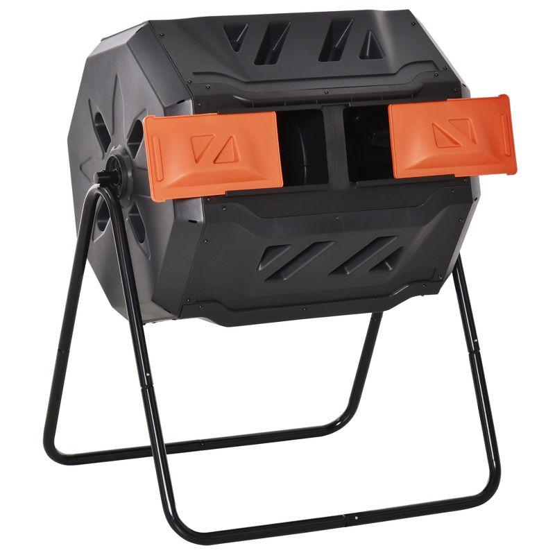 Orange Dual Chamber Rotating Outdoor Compost Bin, 43 Gallon