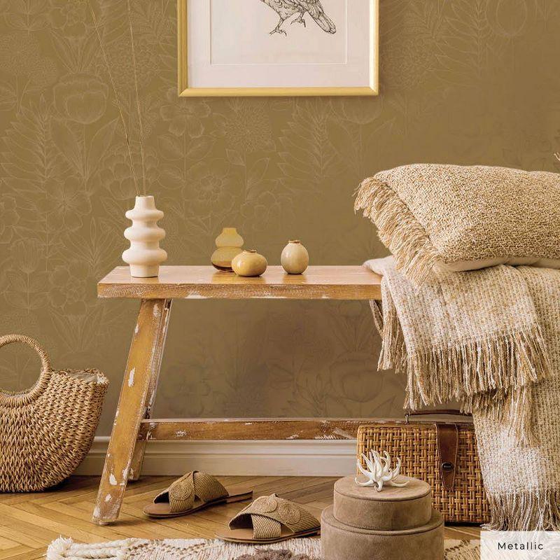 Tempaper & Co. Homestead Floral Removable Peel and Stick Wallpaper, Metallic Marigold, 28 sq. ft.: Vinyl, Self-Adhesive, Washable