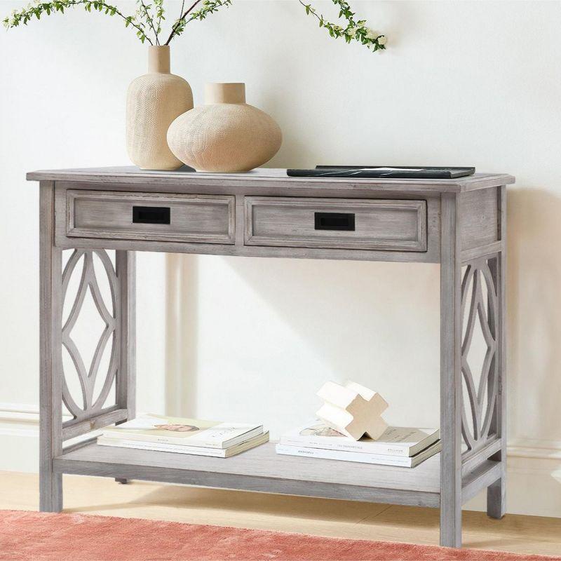 LuxenHome Gray Wood 2-Drawer 1-Shelf Console and Entryway Table