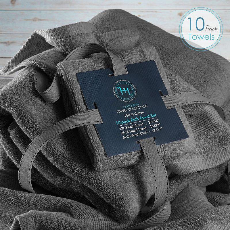 Hearth & Harbor Bath Towels, 10 Piece Highly Absorbent Towel Set - Gray