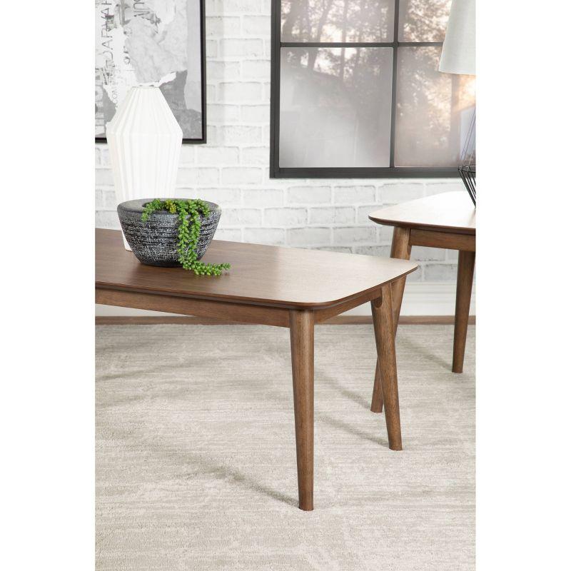 3pc Radley Wood Coffee Table Set Walnut - Coaster: Modern Living Room Furniture, Beveled Edge Design