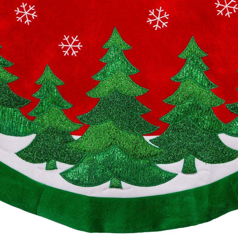 Kurt Adler 48-Inch Red Velvet with Green Trees Tree Skirt