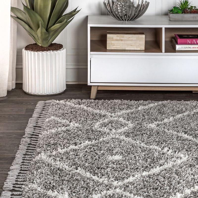 Mercer Shag Plush Tassel Moroccan Geometric Trellis Area Rug - JONATHAN Y