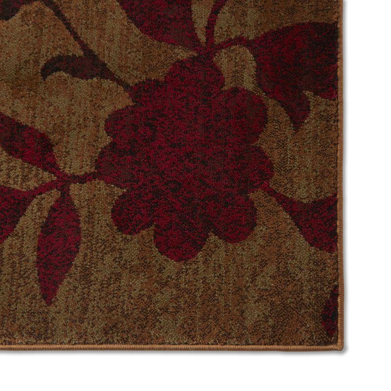 Amelia Red and Brown Floral Synthetic Area Rug