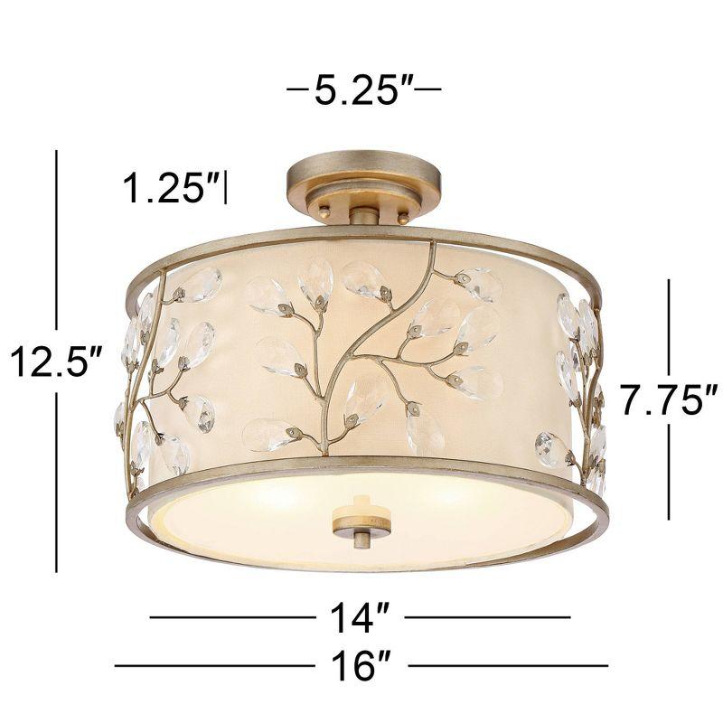 Barnes and Ivy Crystal Buds Vintage Ceiling Light Semi Flush Mount Fixture 16" Wide Antique Silver 3-Light Beige Fabric Drum Shade for Bedroom Kitchen