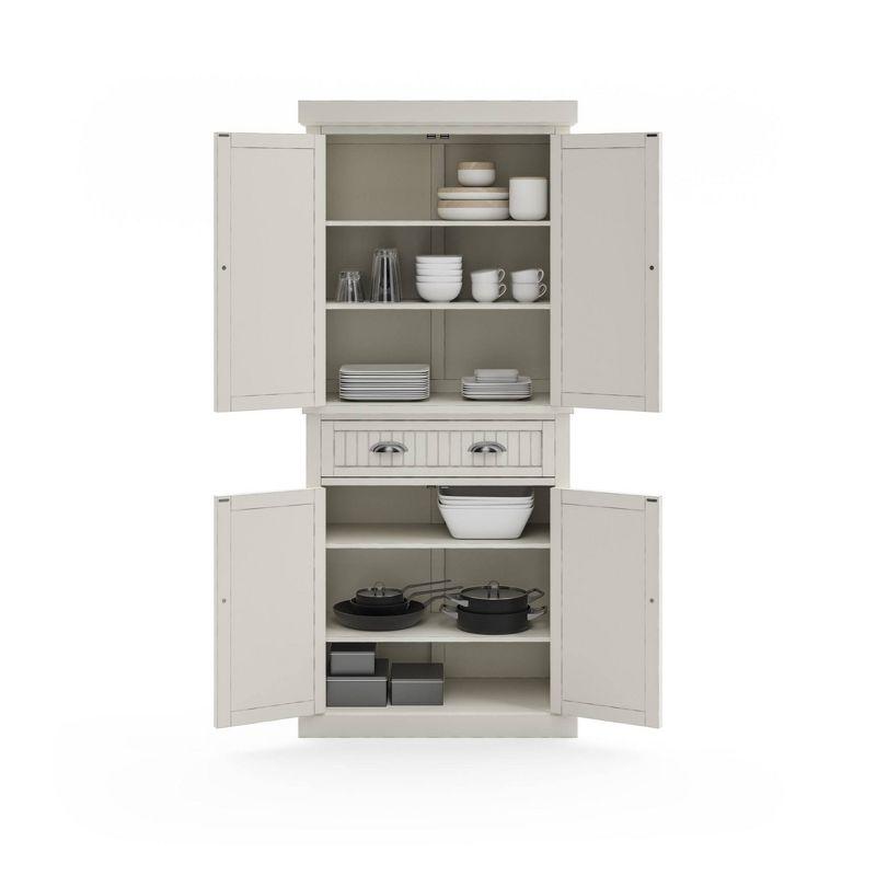 Nantucket Pantry Off White - Homestyles: Coastal Style Storage, 4-Door Hardwood Cabinet with Adjustable Shelves