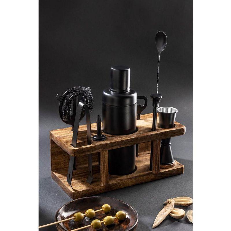 Belaire Matte Black Stainless Steel Bar Tools Set with Wooden Stand