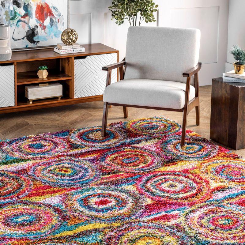 Kindra Multicolor Abstract Circle Shag 4' x 6' Rug