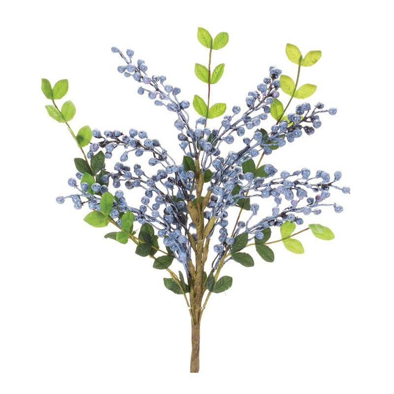 Blue Berry Leaf Spray Set with Green Accents, 20.5"