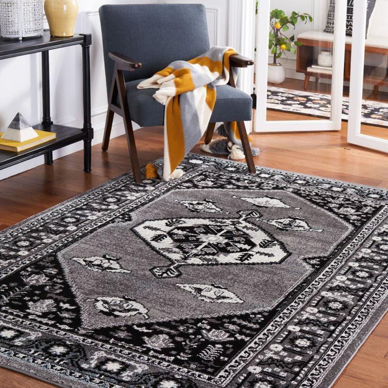 Grey and Black Hand-Knotted Oriental Rectangular Rug