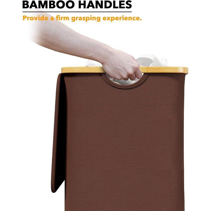 SpaceAid Tall Laundry Hamper with Lid – 110L Collapsible Clothes Basket with Bamboo Handles for Bedroom, Bathroom or Dorm