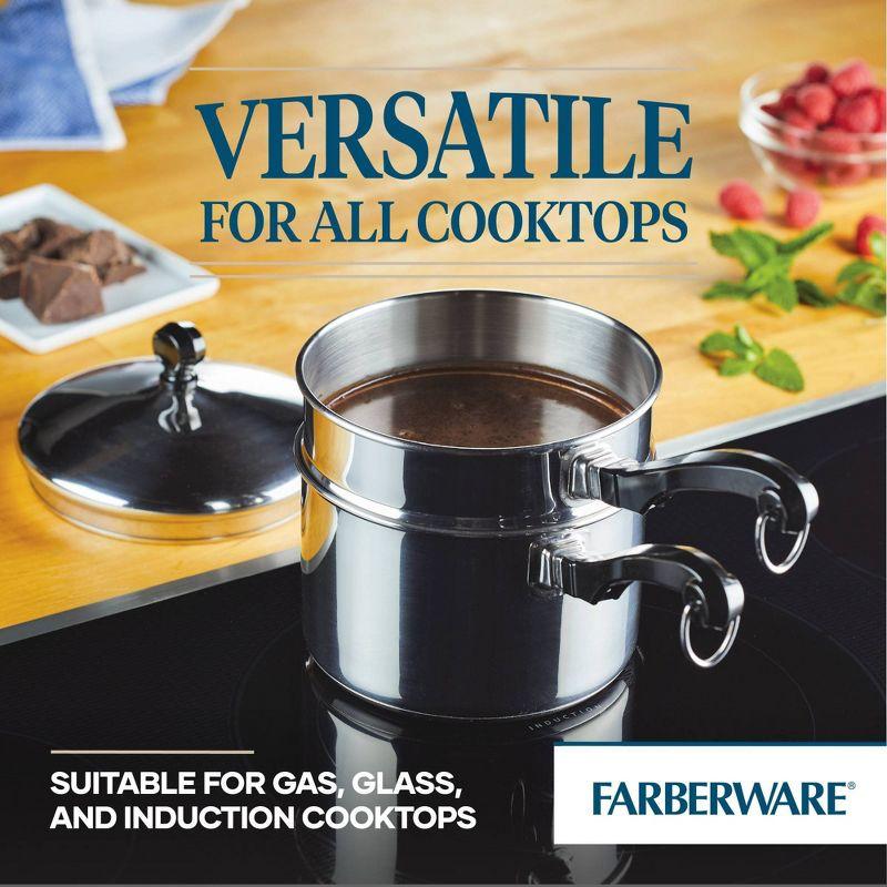 Farberware Classic Series 2qt Stainless Steel Double Boiler and Saucepan with Lid Silver: Dishwasher-Safe Cookware