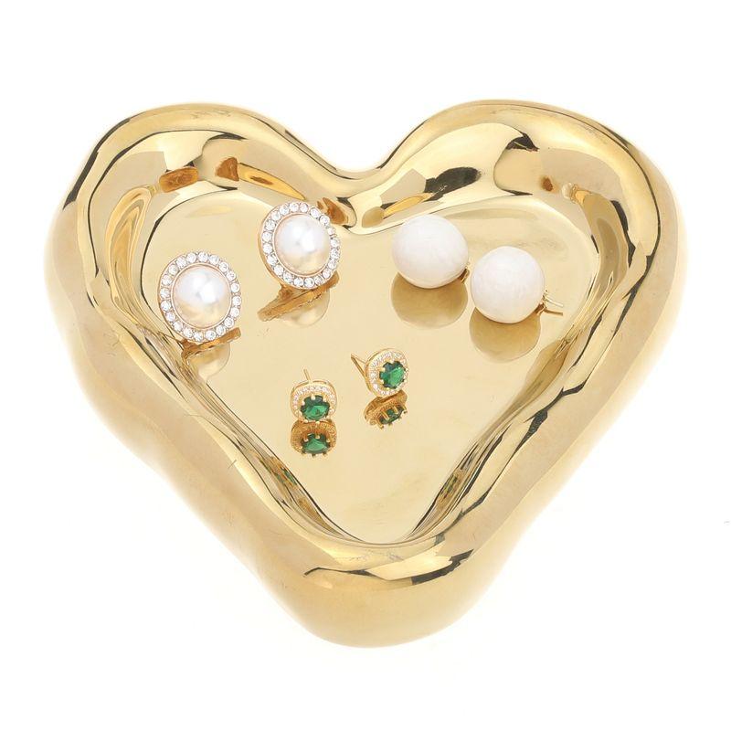 Heart-Shaped Gold Ceramic Jewelry Tray for Women