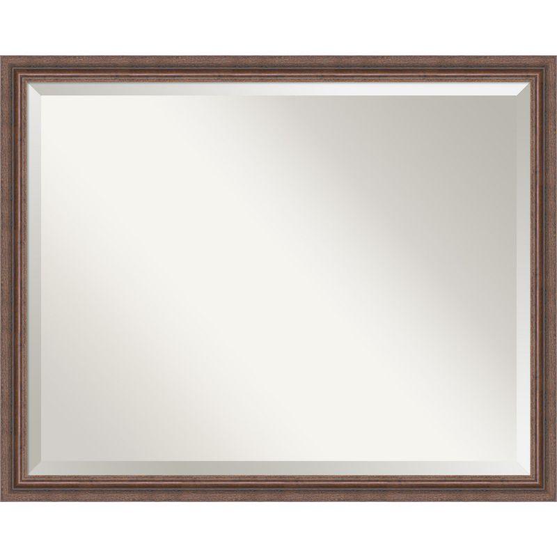 Amanti Art Distressed Rustic Brown Beveled Wood Bathroom Wall Mirror 24.5 x 30.5 in.
