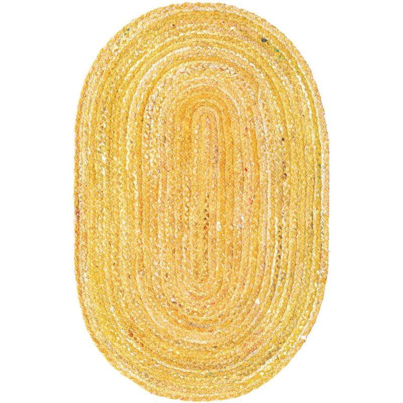Unique Loom Braided Chindi Collection Area Rug - Layer (3' 3" x 5' 1" Oval Yellow Orange/Orange)