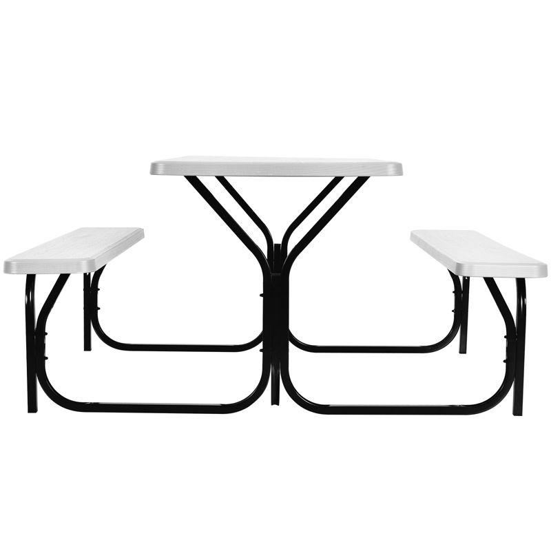 Tangkula Outdoor Picnic Table Bench Set Patio Camping Table w/Steel Frame & Wood Texture Tabletop for Garden White