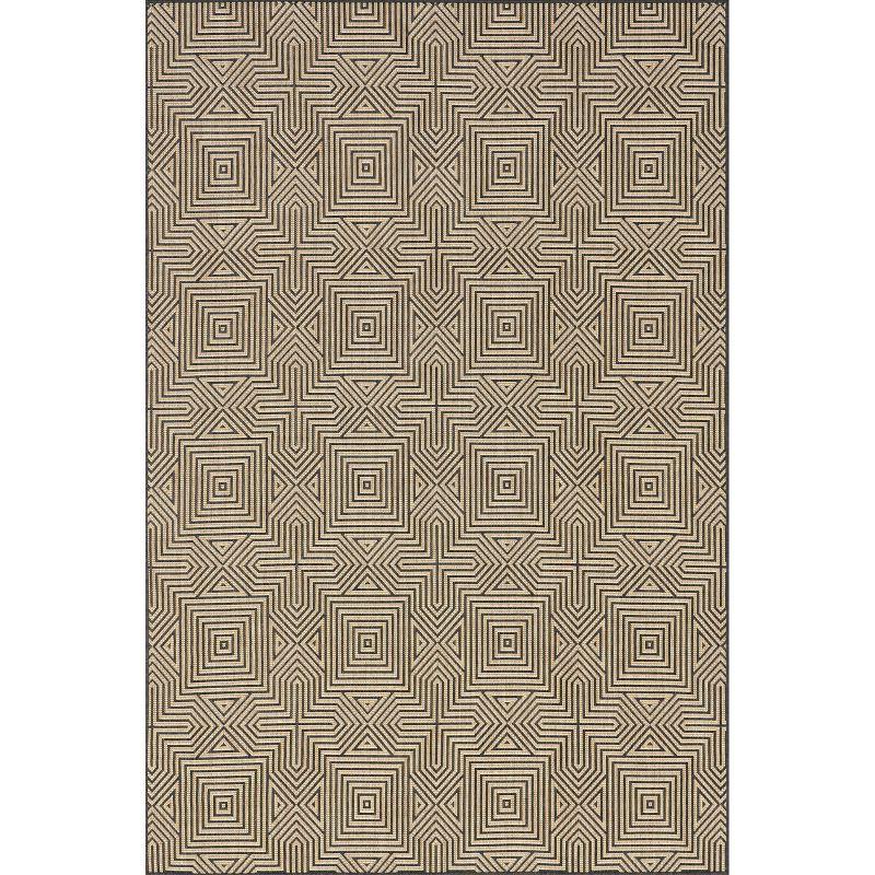 Nuloom Kelsey Geometric 7x9 Indoor/Outdoor Area Rug for Living Room Patio Deck Front Porch Kitchen, Charcoal/Brown