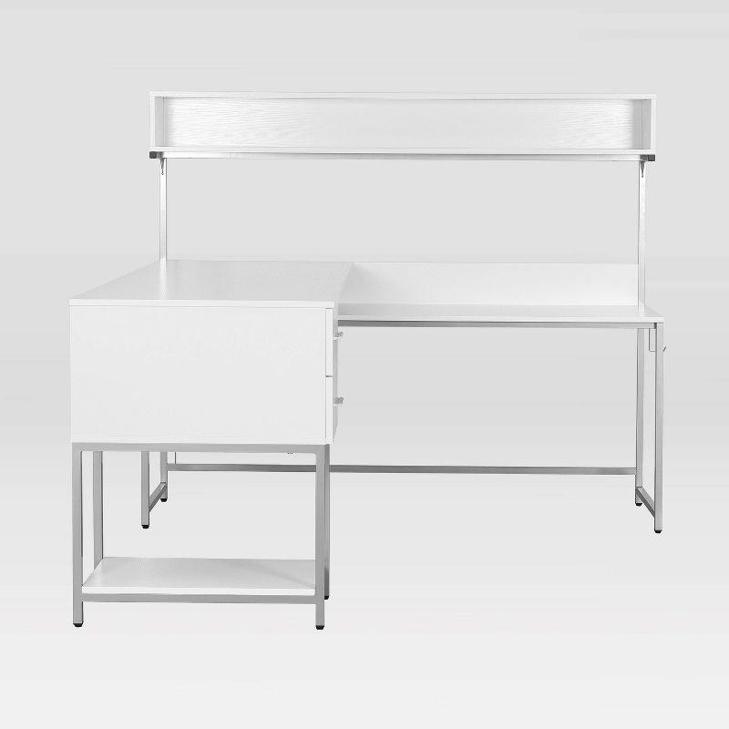 L Shape Desk with Hutch and Storage White - Techni Mobili: Industrial Style, Engineered Wood, Steel Frame, Ample Workspace
