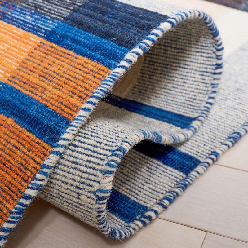 Blue and Orange Striped Wool Kilim Area Rug 3' x 5'