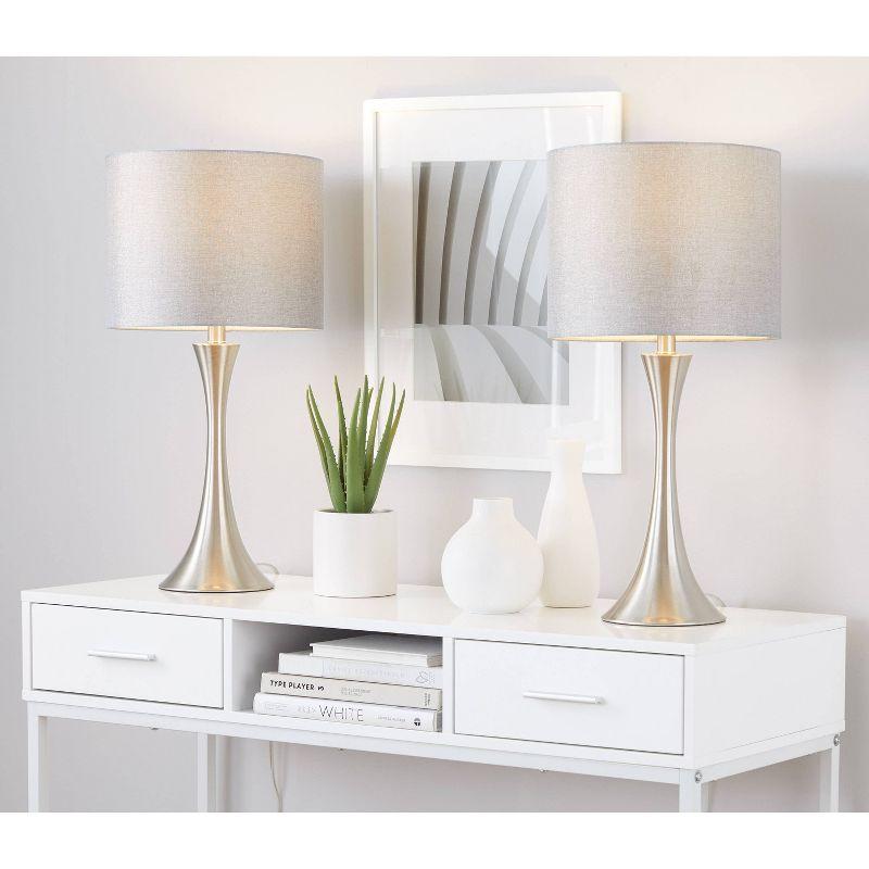 LumiSource Lenuxe 24" Table Lamps Set: Hourglass Body, Linen Drum Shade, UL Listed