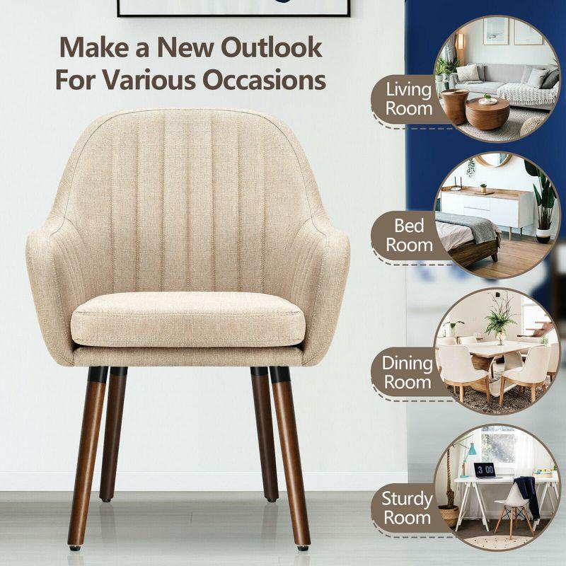 Costway Set of 4 Accent Chairs Fabric Upholstered Armchairs w/Wooden Legs Beige