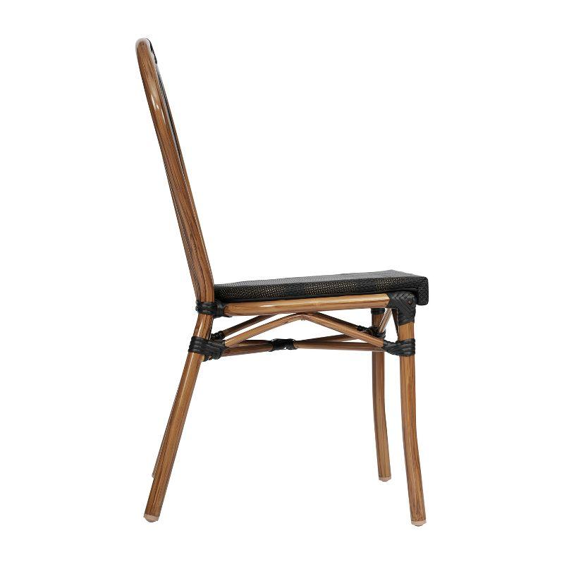 Emma & Oliver Massalia Set of Two Indoor/Outdoor Stacking Thonet Bistro Style Chairs with Black Textilene Seat and Natural Bamboo Finished Metal Frame