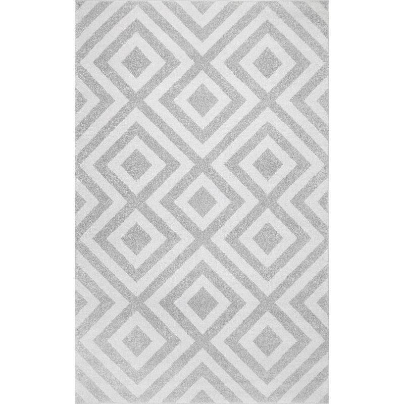 Luxurious Light Gray Geometric 52'' Synthetic Area Rug