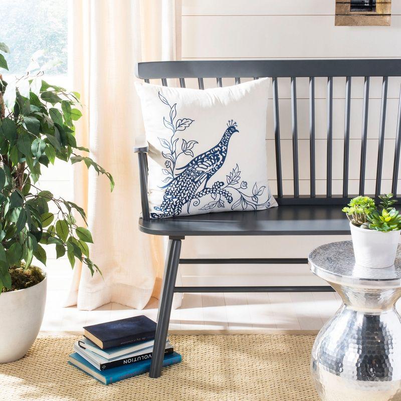 Boho-Chic Cream and Blue Peacock Decorative Pillow Set