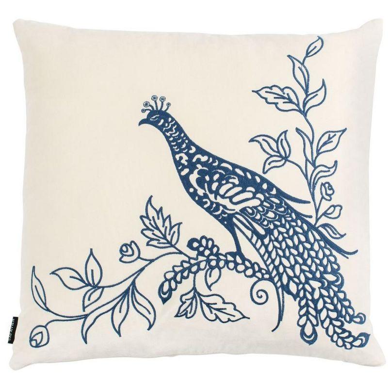 Boho-Chic Cream and Blue Peacock Decorative Pillow Set