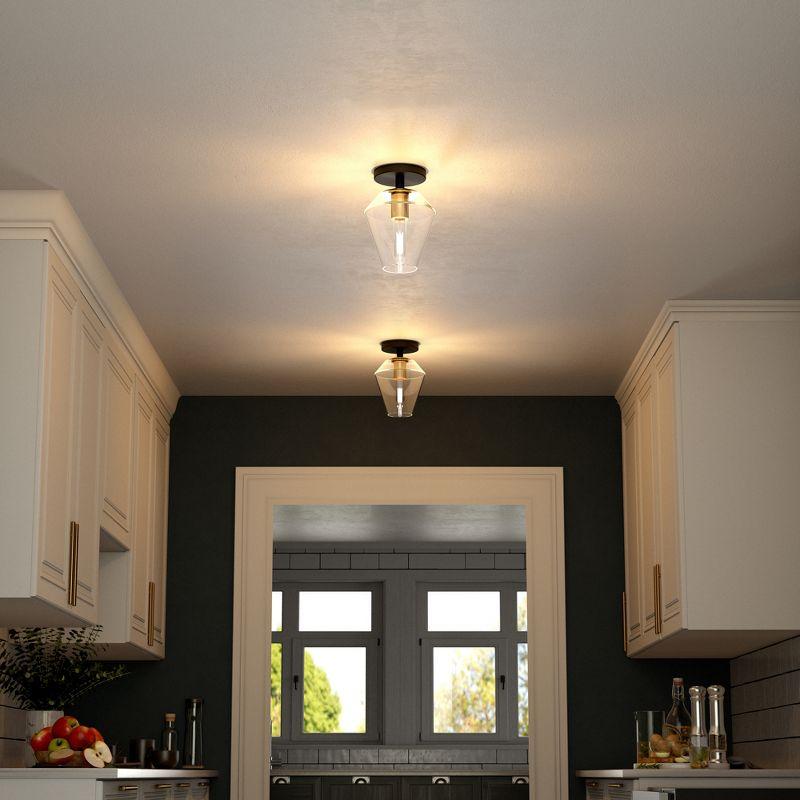 Hudson and Canal 7" Wide Semi Flush Mount: UL Listed, Retro-Inspired, Metal/Glass Fixture