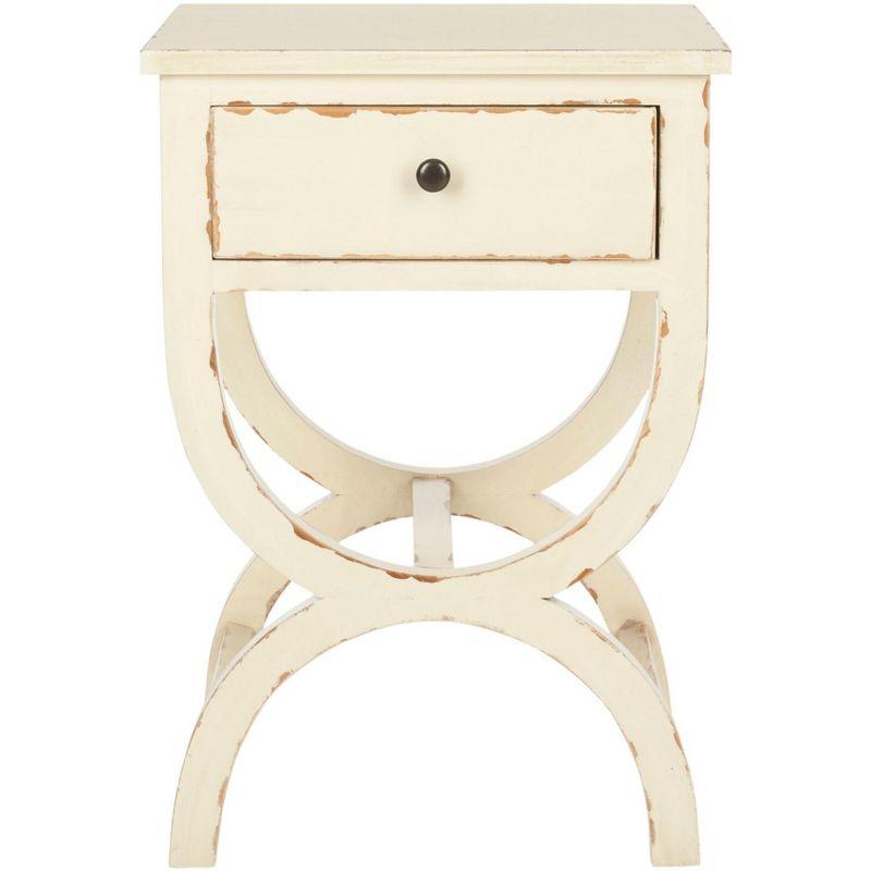 Vintage Cream Transitional Poplar End Table with Zinc Knob