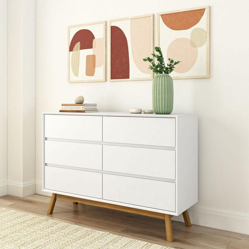 Plank+Beam Solid Wood Mid-Century Modern 6-Drawer Dresser, White/Pecan