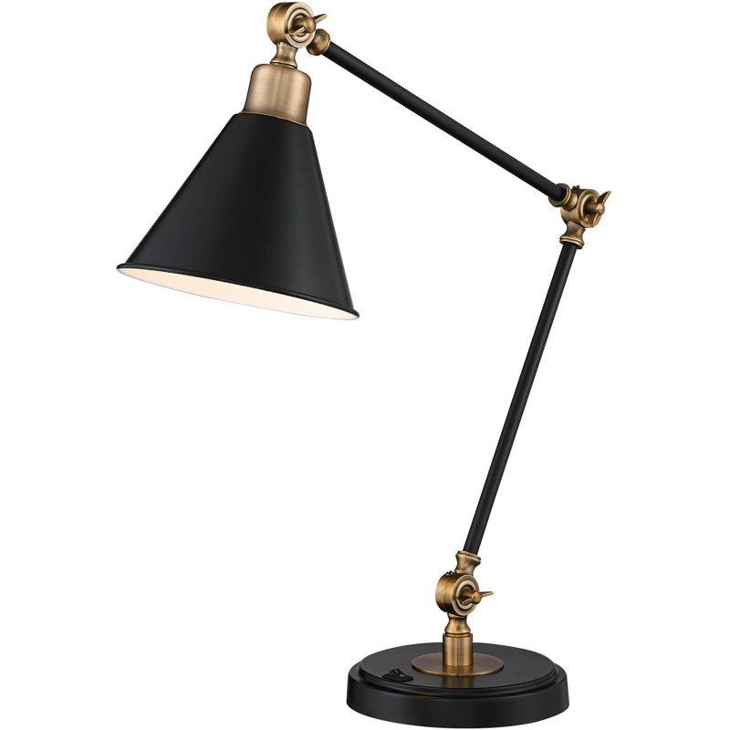 360 Lighting Modern Industrial Desk Table Lamp with USB Charging Port Adjustable 26.75" High Black Antique Brass for Bedroom Bedside Office