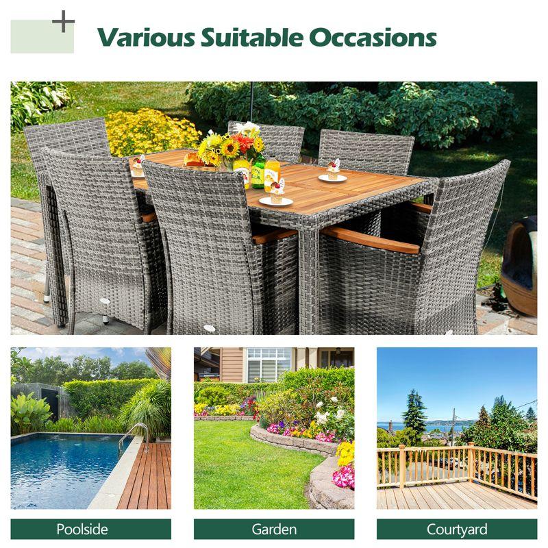 Tangkula 7PCS Patio Rattan Furniture Set Outdoor Conversation Set w/Cushions Acacia Wood Table