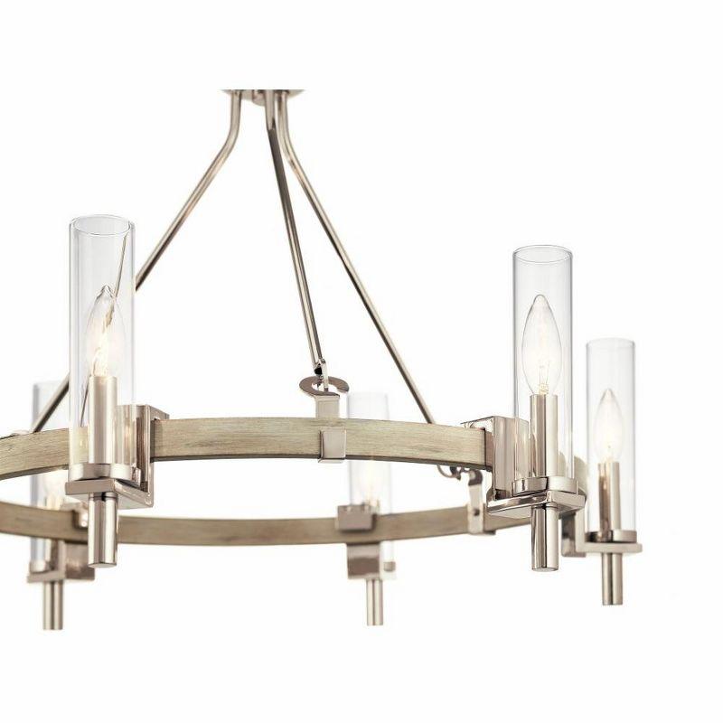 White Washed Wood and Clear Glass 6-Light Chandelier