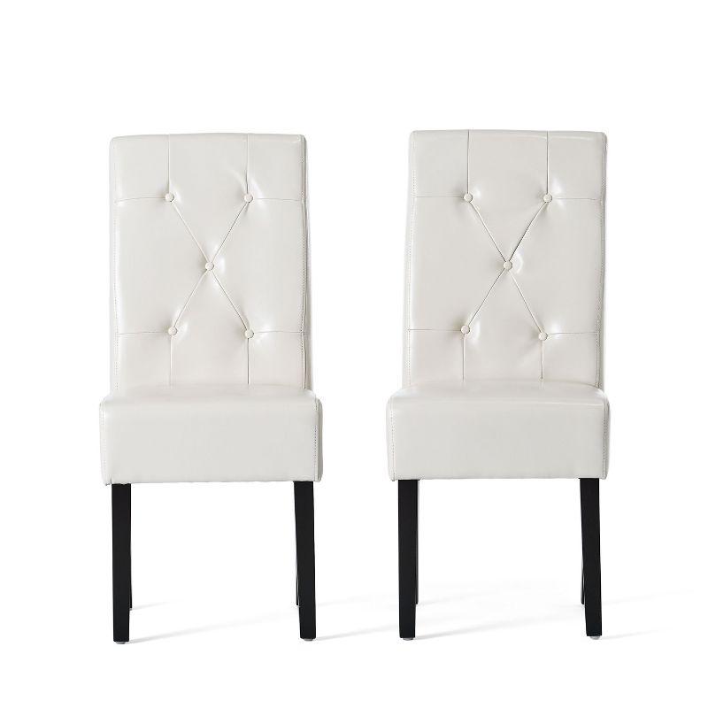 GDFStudio San Marcos Contemporary Tufted Dining Chairs (Set of 2), Ivory/Faux Leather