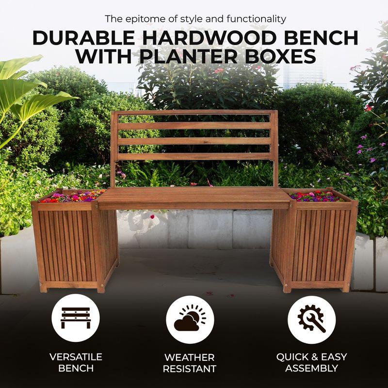 Leigh Country Multifunctional Durable Stained Finish Hardwood Bench with Planter Boxes, Hardware, and 350 Pound Weight Capacity, Tan