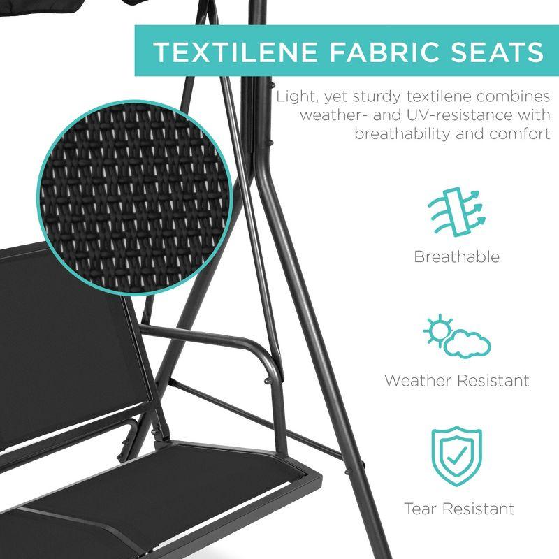 Best Choice Products 2-Seater Outdoor Adjustable Canopy Swing Glider Patio Bench w/ Textilene, Steel Frame - Black