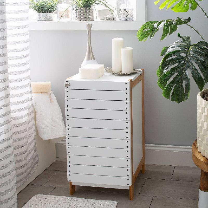 Deluxe Bamboo Floor Cabinet with Accent Slats Brown/White - Organize It All