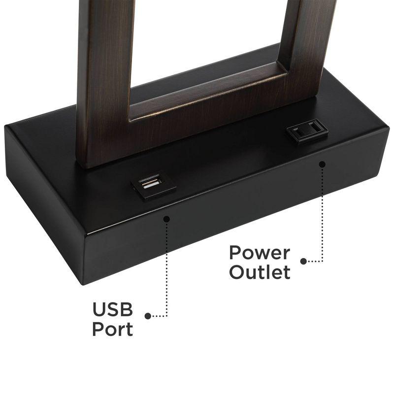 Bronze Rectangular Table Lamp with USB and AC Outlet