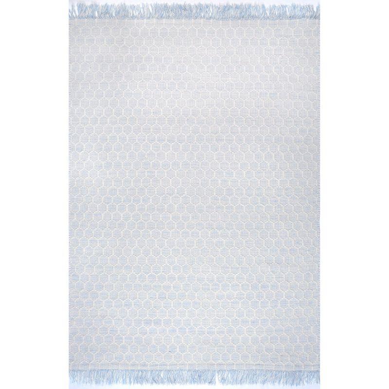 Handmade Honeycomb Geometric Wool-Cotton Rug in Baby Blue, 3' x 5'