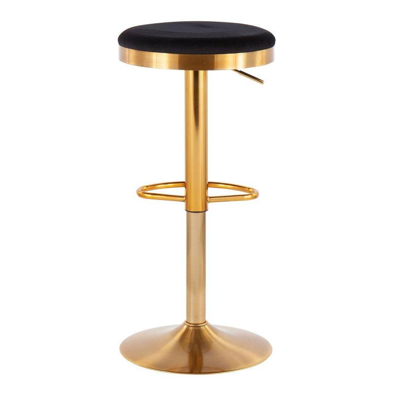 Set of 2 Dakota Glam Adjustable Barstools Steel/Velvet Gold/Black - LumiSource: Swivel, Footrest, Mid-Century Modern Design